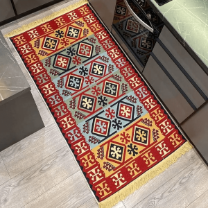 Бавовняний двосторонній килим у етнічному стилі AR 010 Red