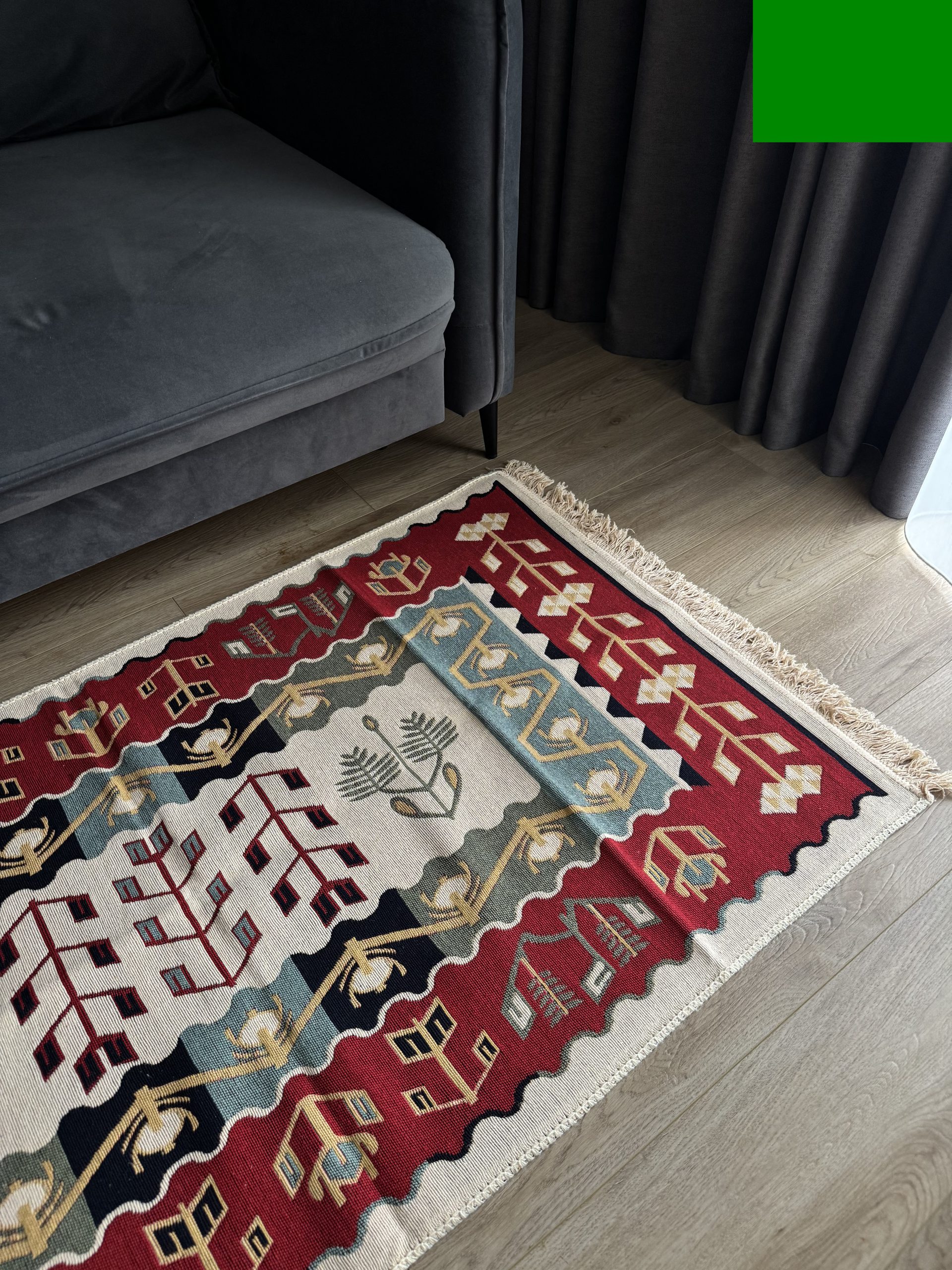 Бавовняний двосторонній килим у етнічному стилі AR 006 Red