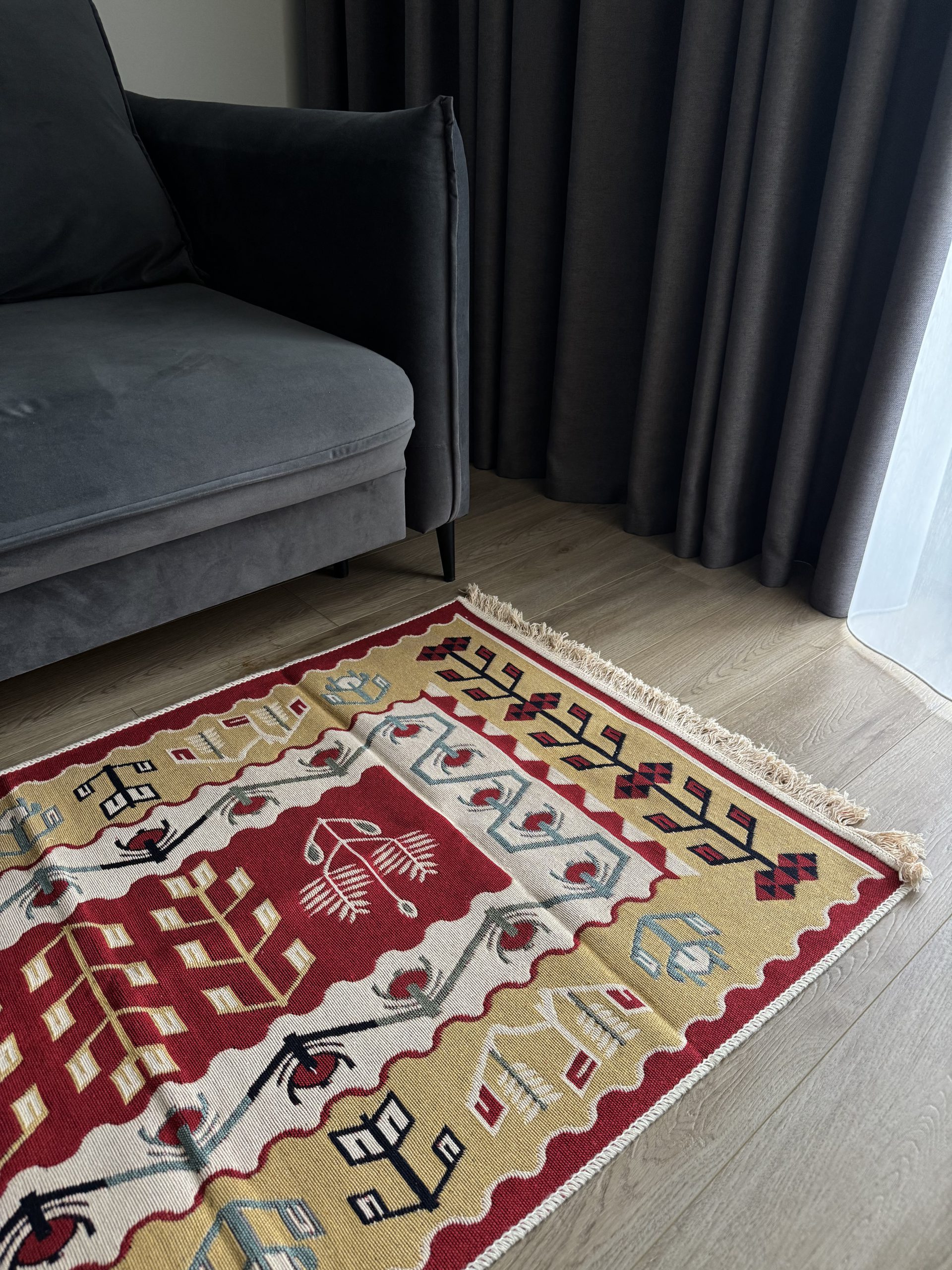 Бавовняний двосторонній килим у етнічному стилі AR 006 Red