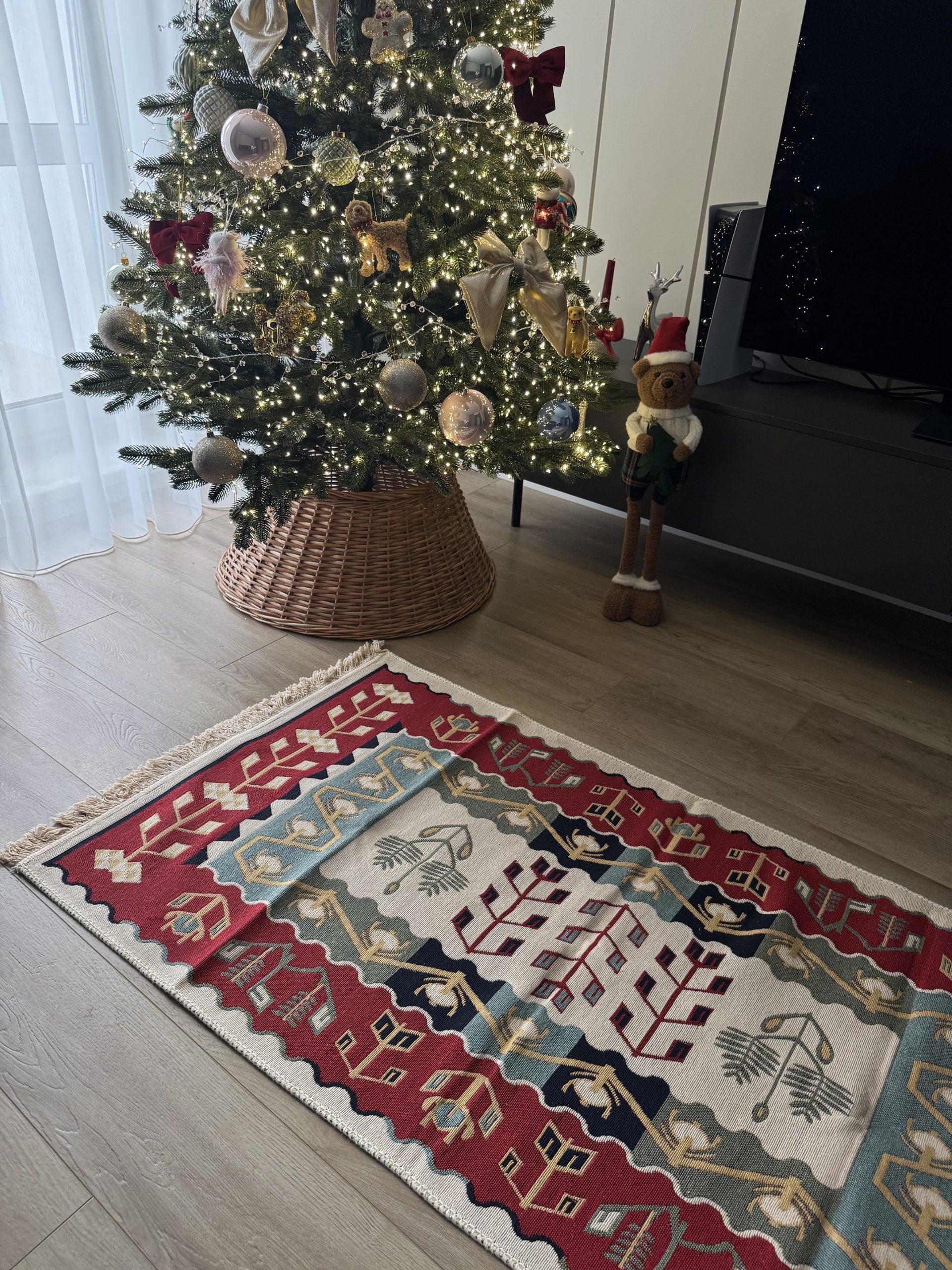 Бавовняний двосторонній килим у етнічному стилі AR 006 Red