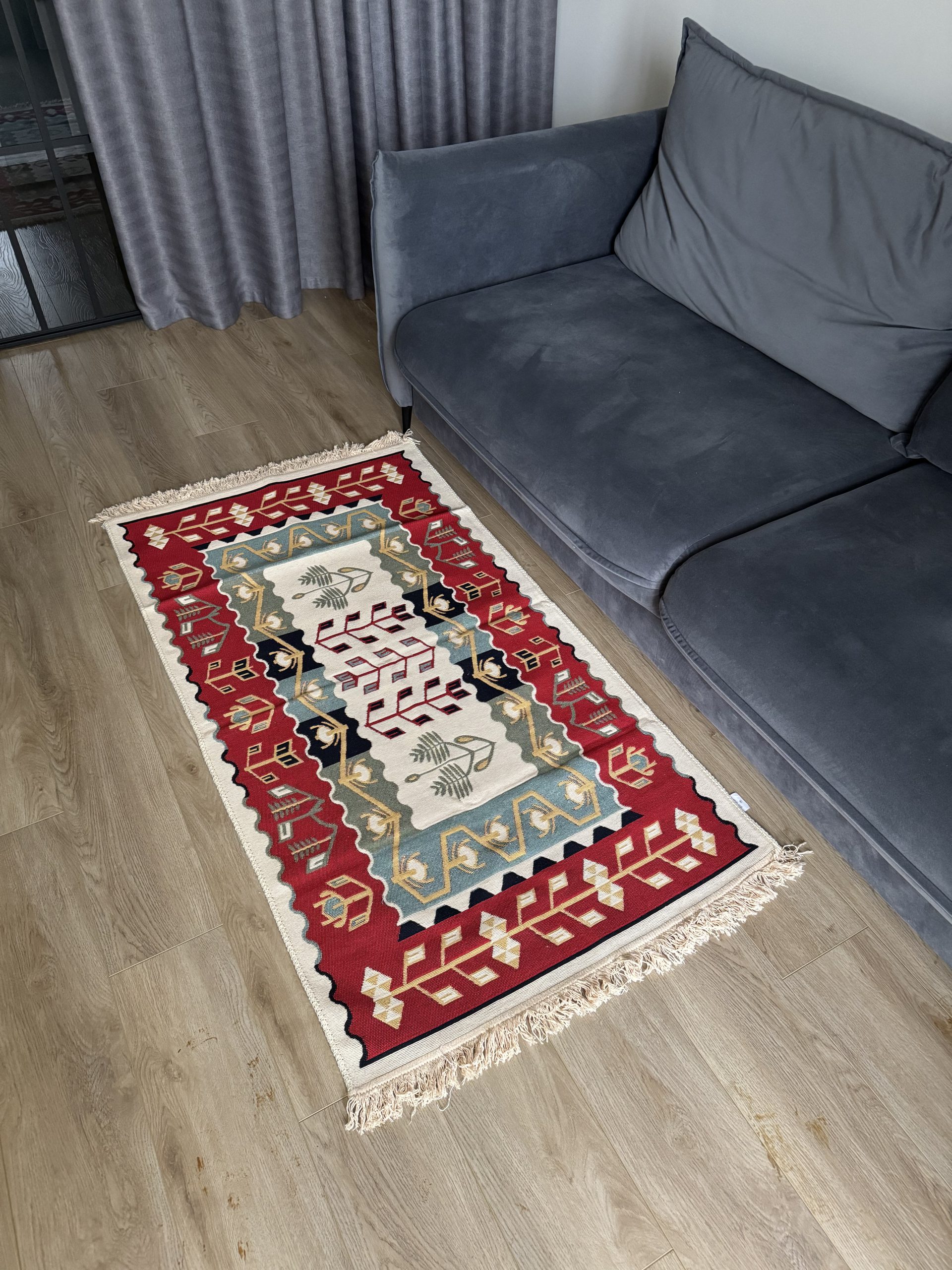 Бавовняний двосторонній килим у етнічному стилі AR 006 Red