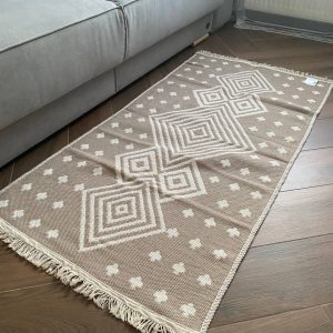 Бавовняний двосторонній килим у сучасному стилі Kara 019 C.Beige