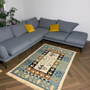 Бавовняний двосторонній килим у етнічному стилі AR 006 Blue