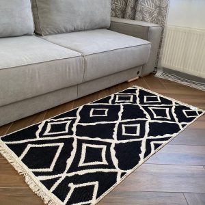 Бавовняний двосторонній килим у сучасному стилі Kara 055 Cream Black