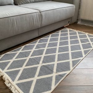 Бавовняний двосторонній килим у сучасному стилі Kara 031 Cream L.Grey