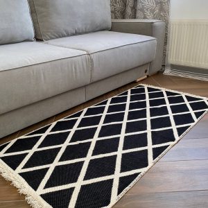 Бавовняний двосторонній килим у сучасному стилі Kara 031 Cream Black