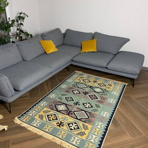 Бавовняний двосторонній килим у етнічному стилі AR 010 Blue