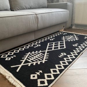 Бавовняний двосторонній килим у сучасному стилі Kara 026 Cream Black