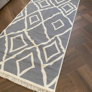 Бавовняний двосторонній килим у сучасному стилі Kara 055 Cream L.Grey