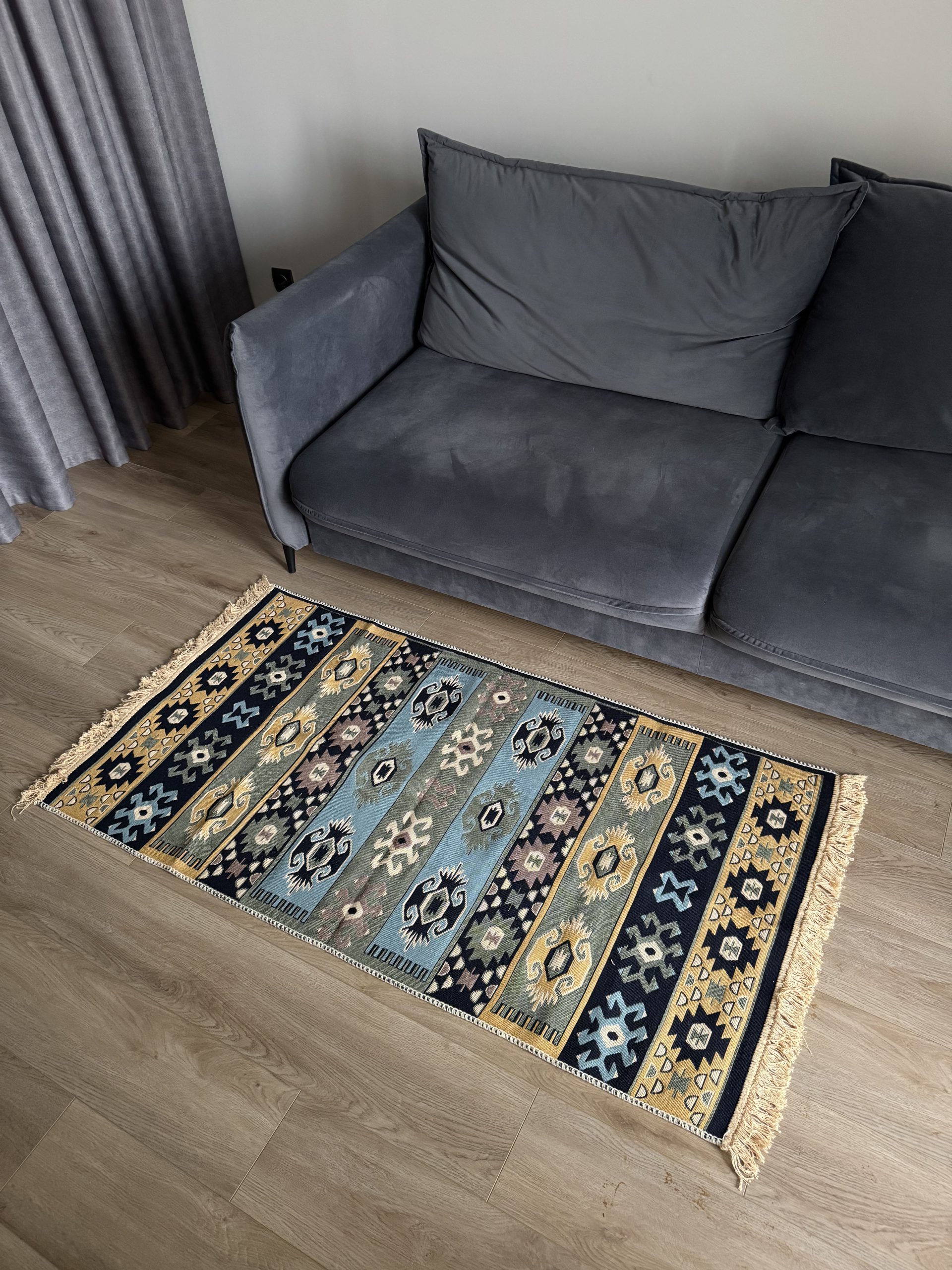 Бавовняний двосторонній килим у етнічному стилі AR 017 Green