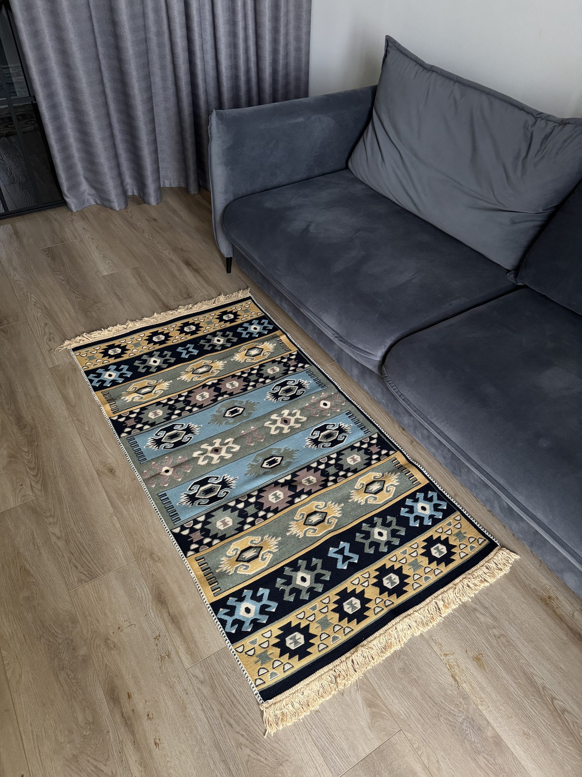 Бавовняний двосторонній килим у етнічному стилі AR 017 Green