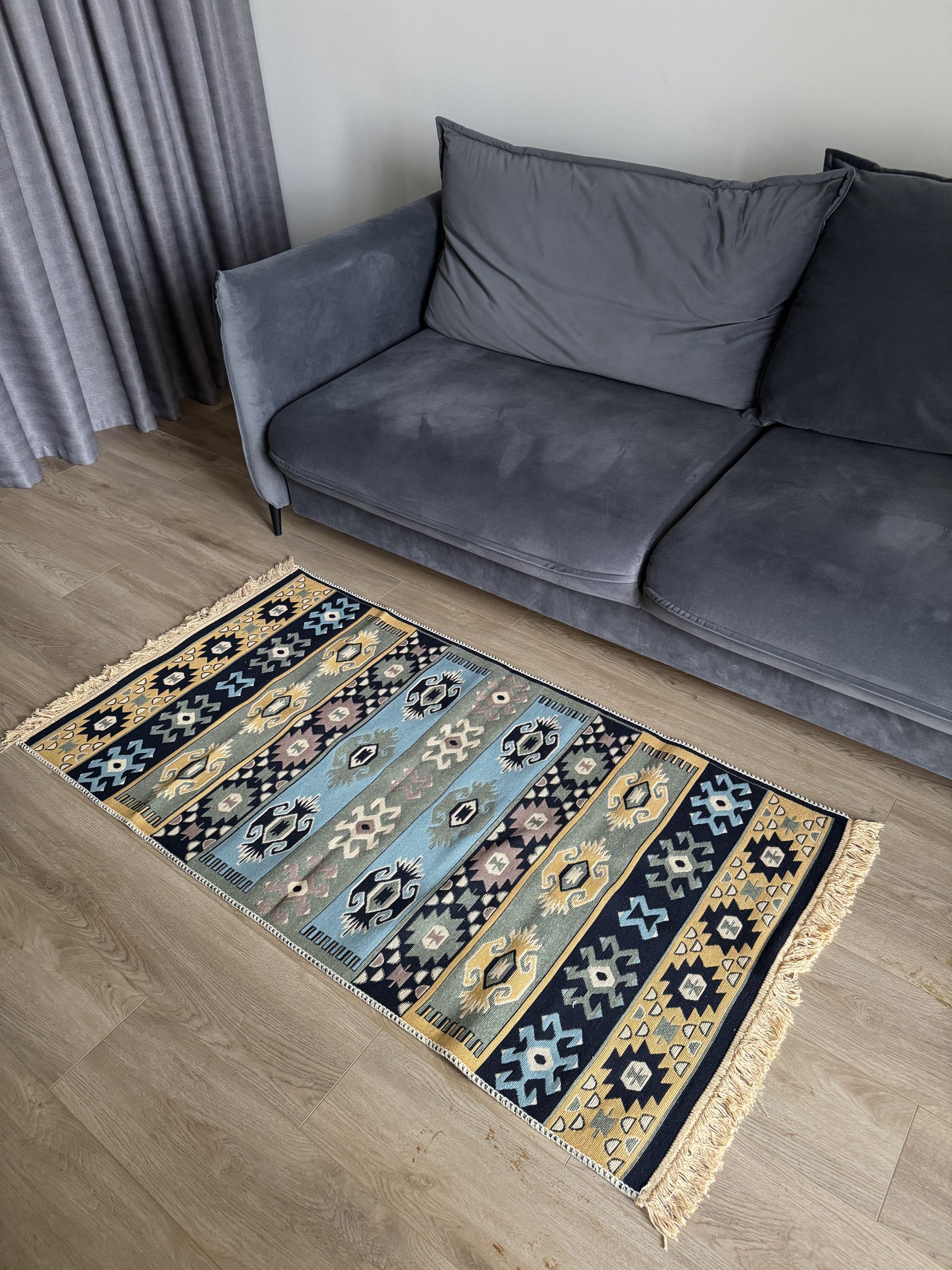 Бавовняний двосторонній килим у етнічному стилі AR 017 Green