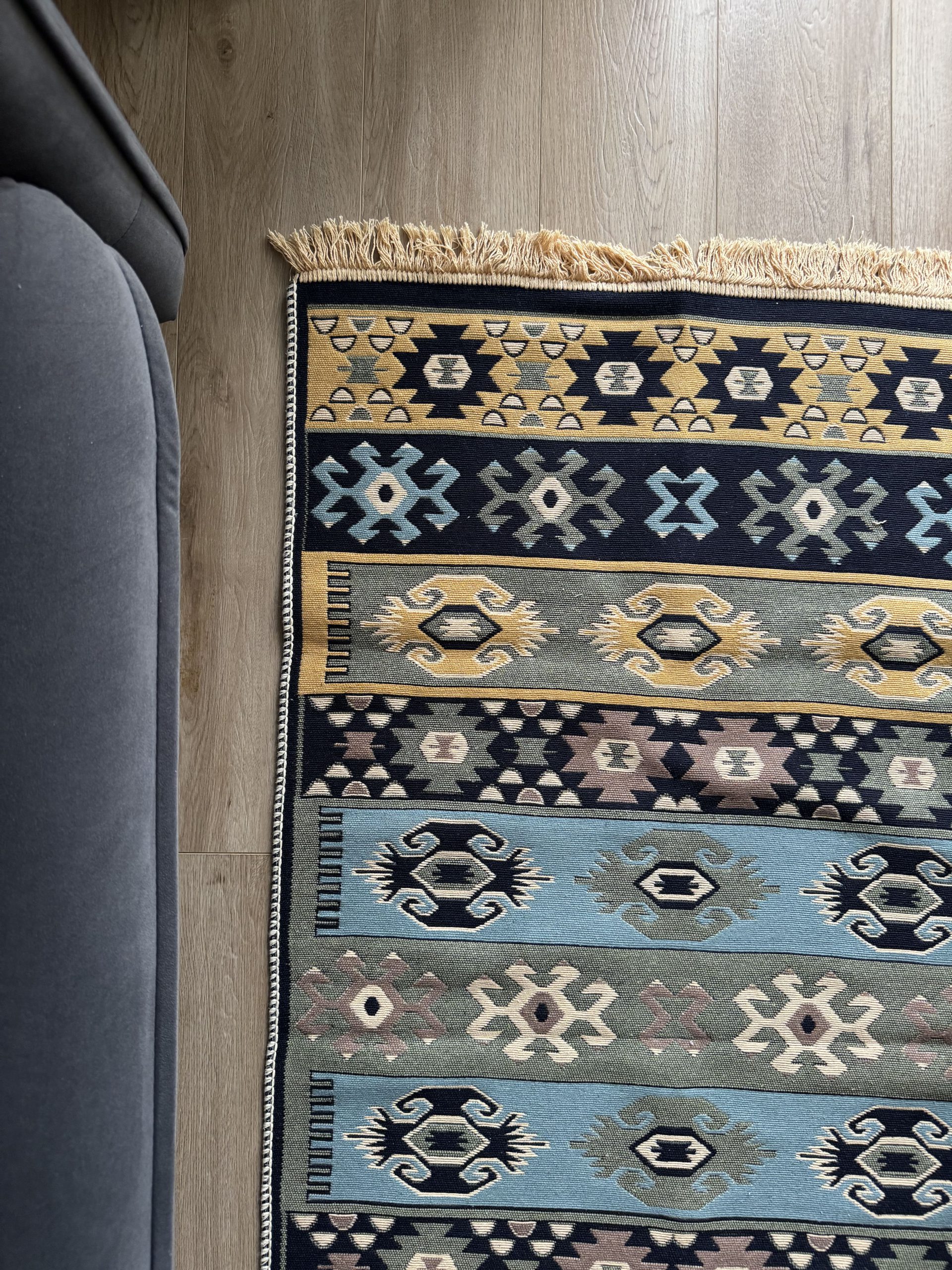 Бавовняний двосторонній килим у етнічному стилі AR 017 Green