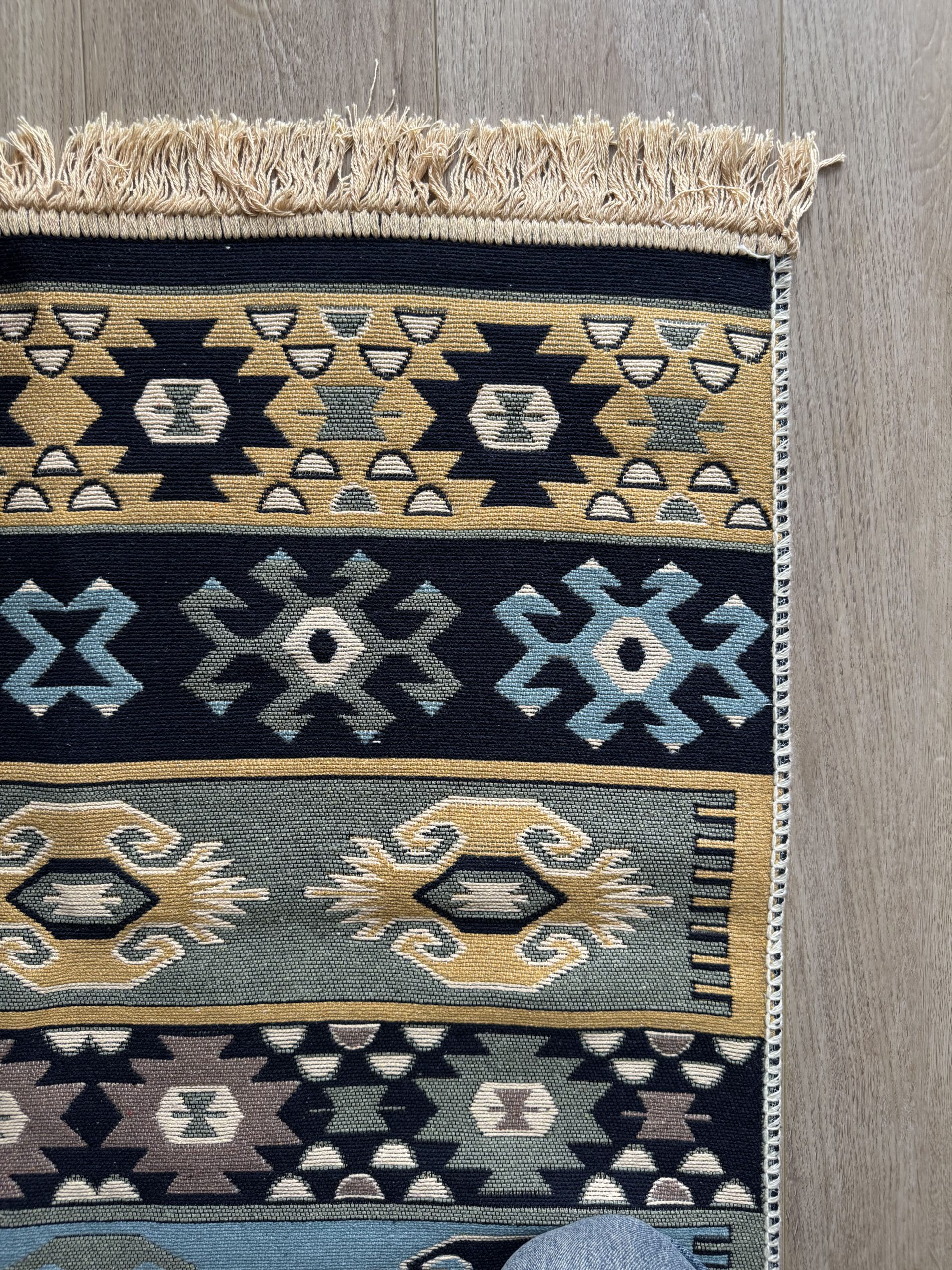 Бавовняний двосторонній килим у етнічному стилі AR 017 Green