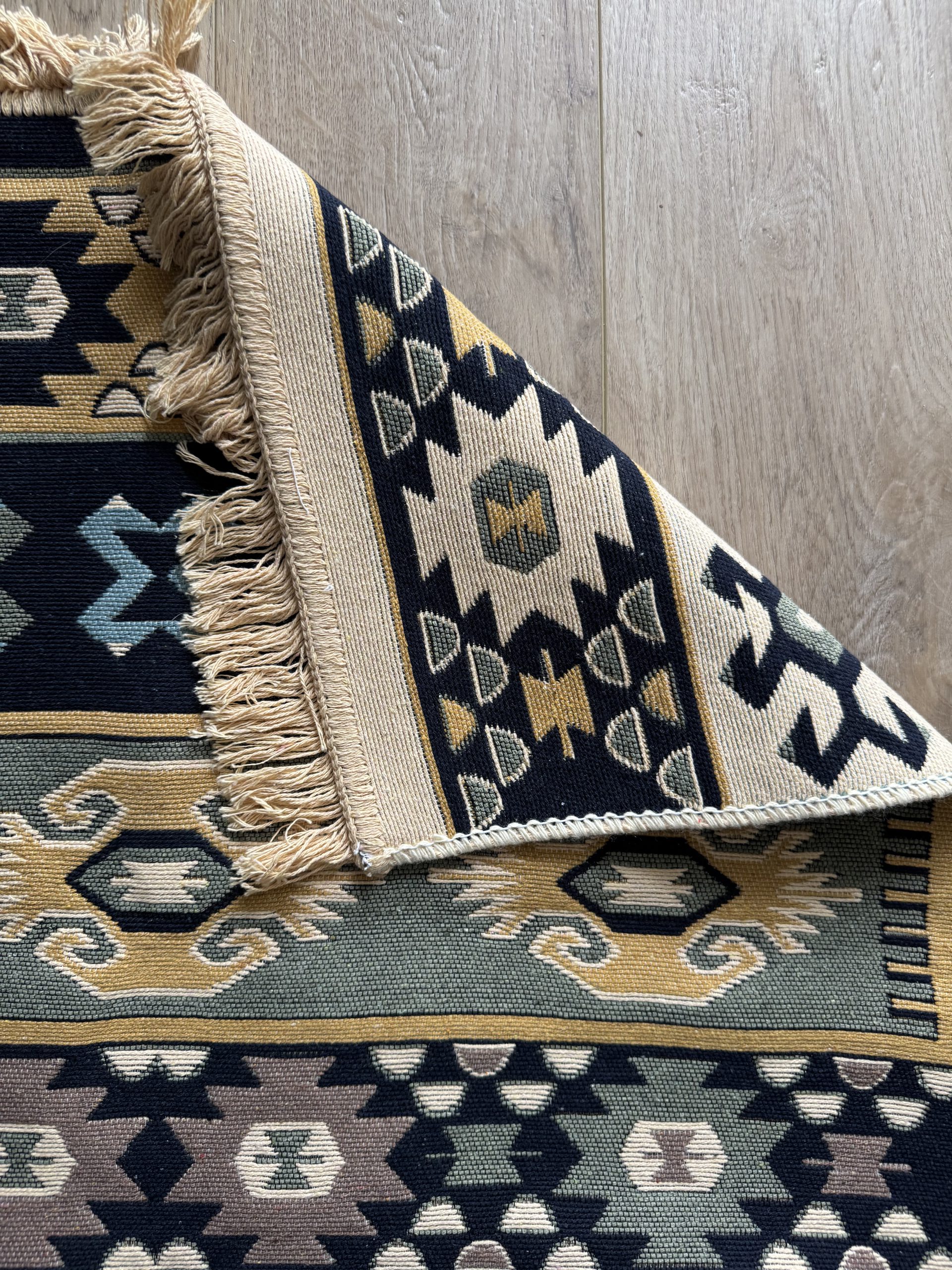 Бавовняний двосторонній килим у етнічному стилі AR 017 Green