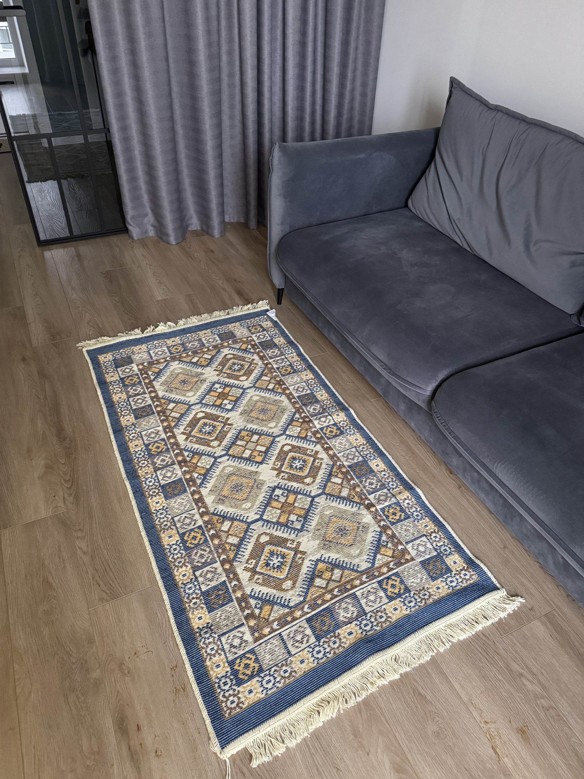 Бавовняний двосторонній килим у етнічному стилі LM 05 BLUE