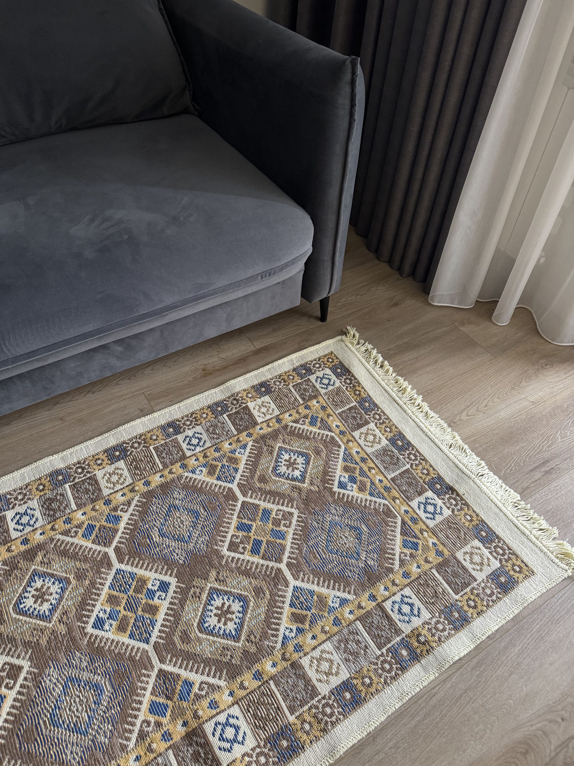 Бавовняний двосторонній килим у етнічному стилі LM 05 BLUE