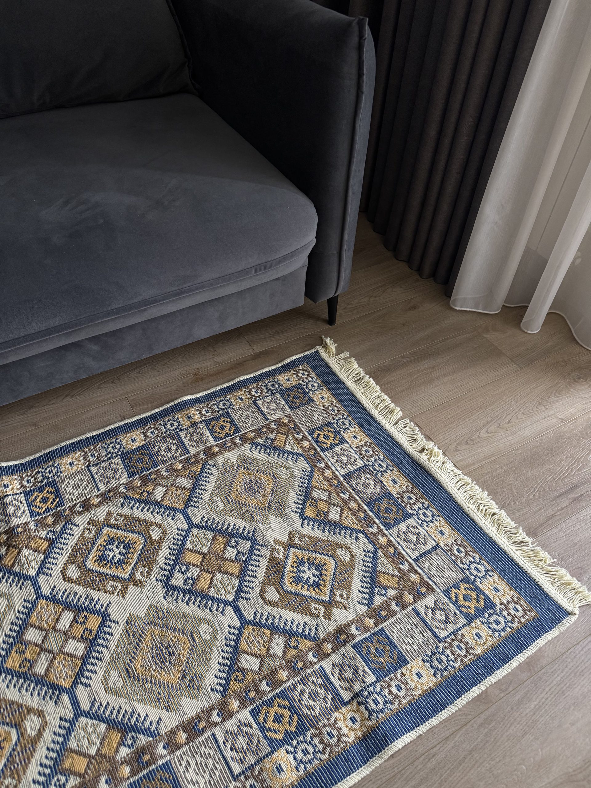 Бавовняний двосторонній килим у етнічному стилі LM 05 BLUE