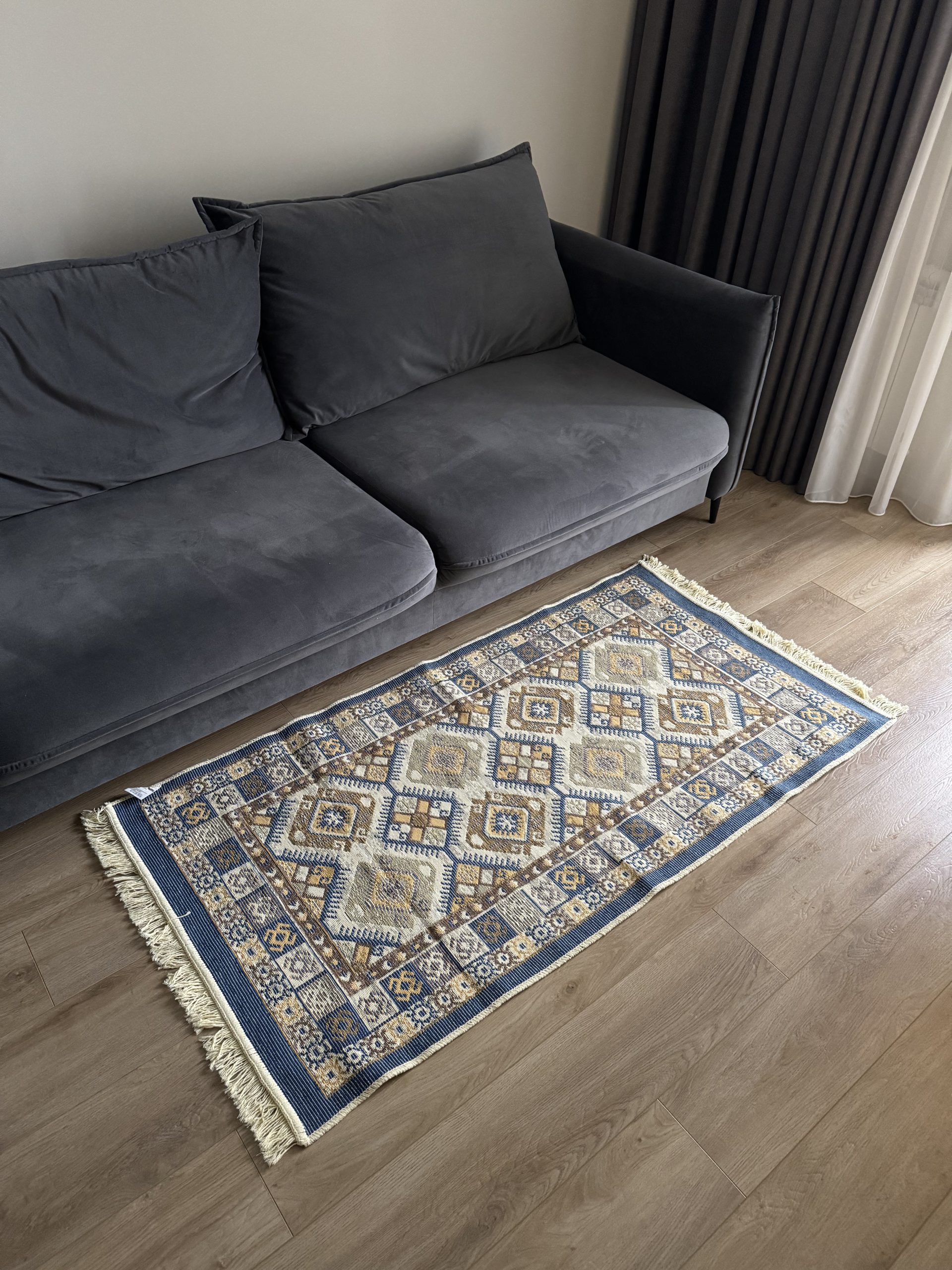 Бавовняний двосторонній килим у етнічному стилі LM 05 BLUE