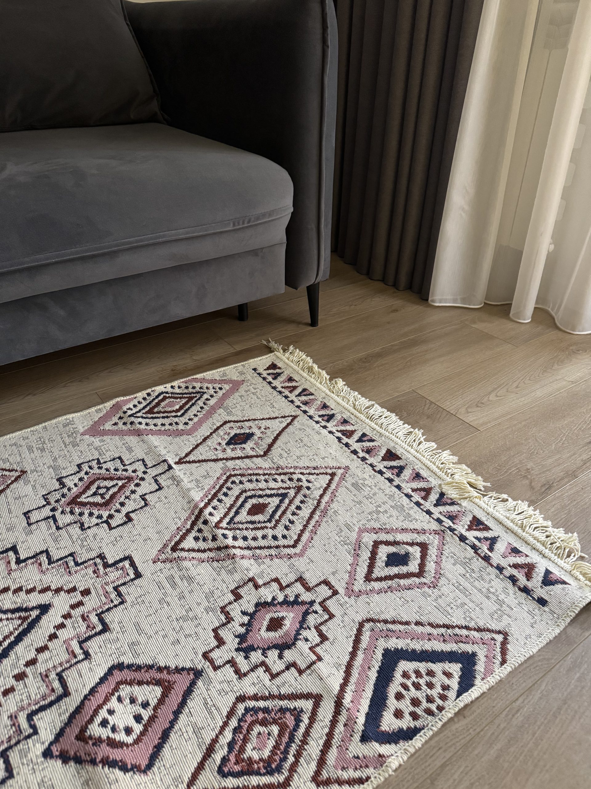 Бавовняний двосторонній килим AM 001 BEIGE RED