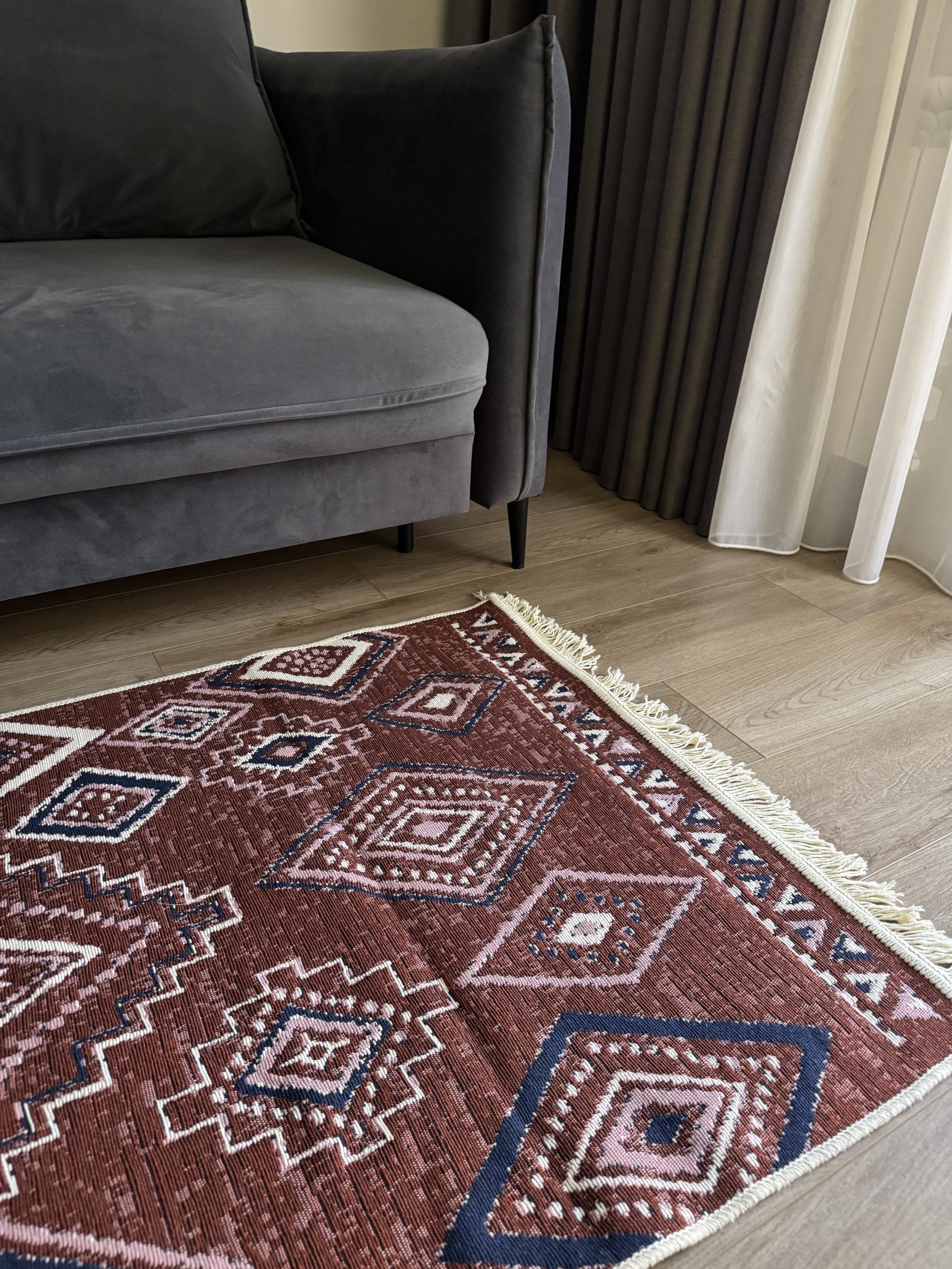 Бавовняний двосторонній килим AM 001 BEIGE RED