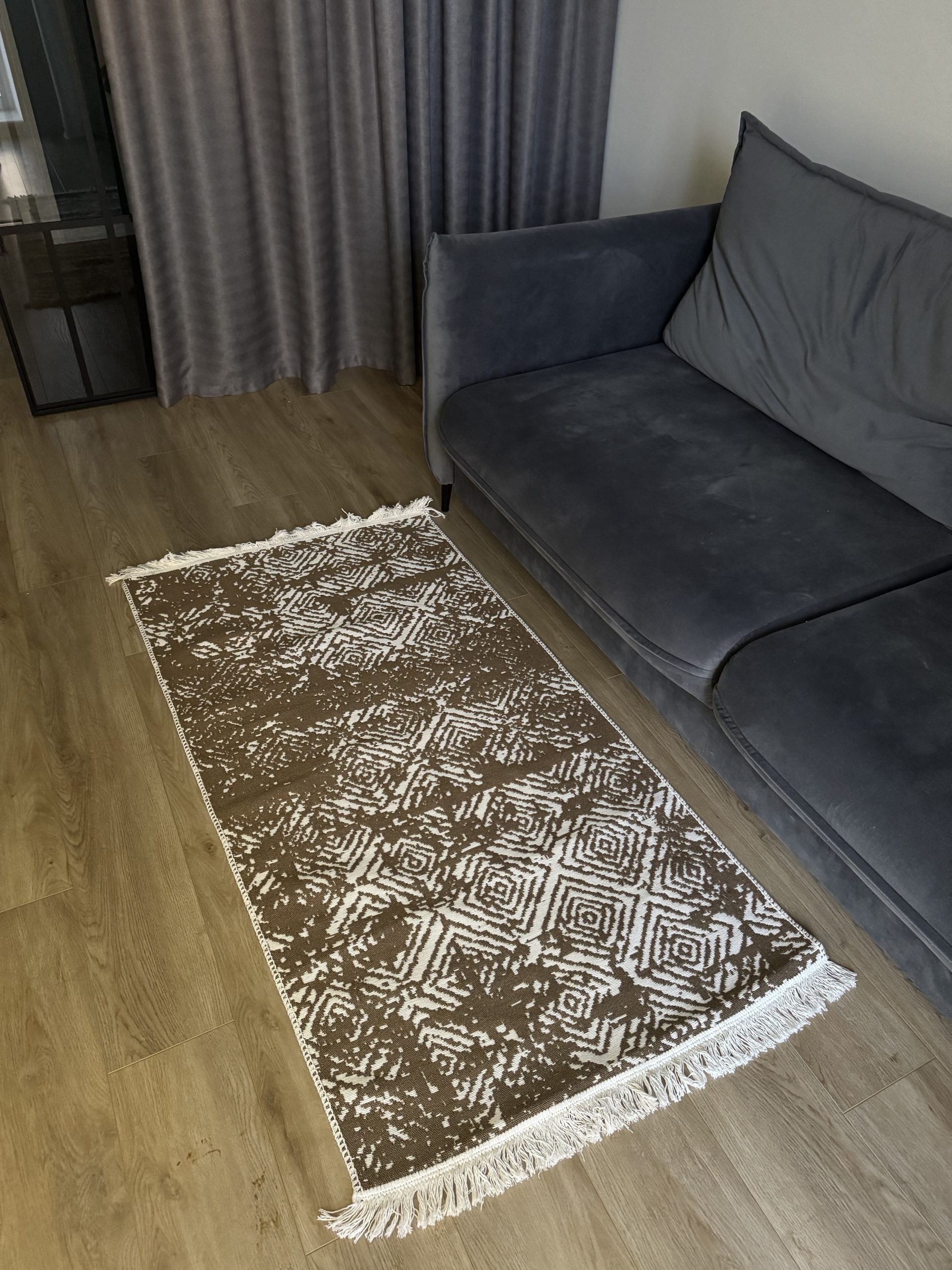 Бавовняний двосторонній килим у мінімалістичному стилі 975 BROWN WHITE