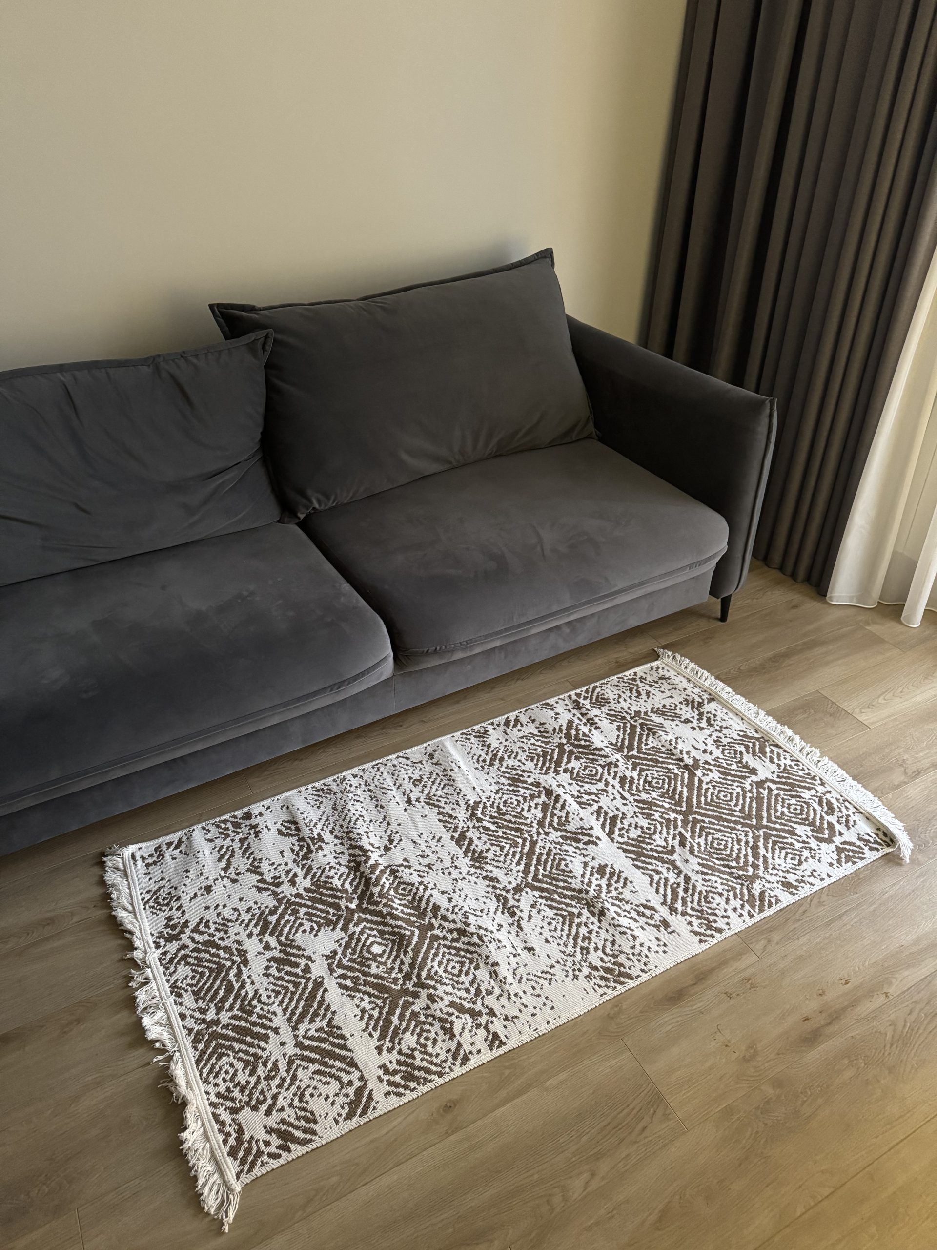 Бавовняний двосторонній килим у мінімалістичному стилі 975 BROWN WHITE