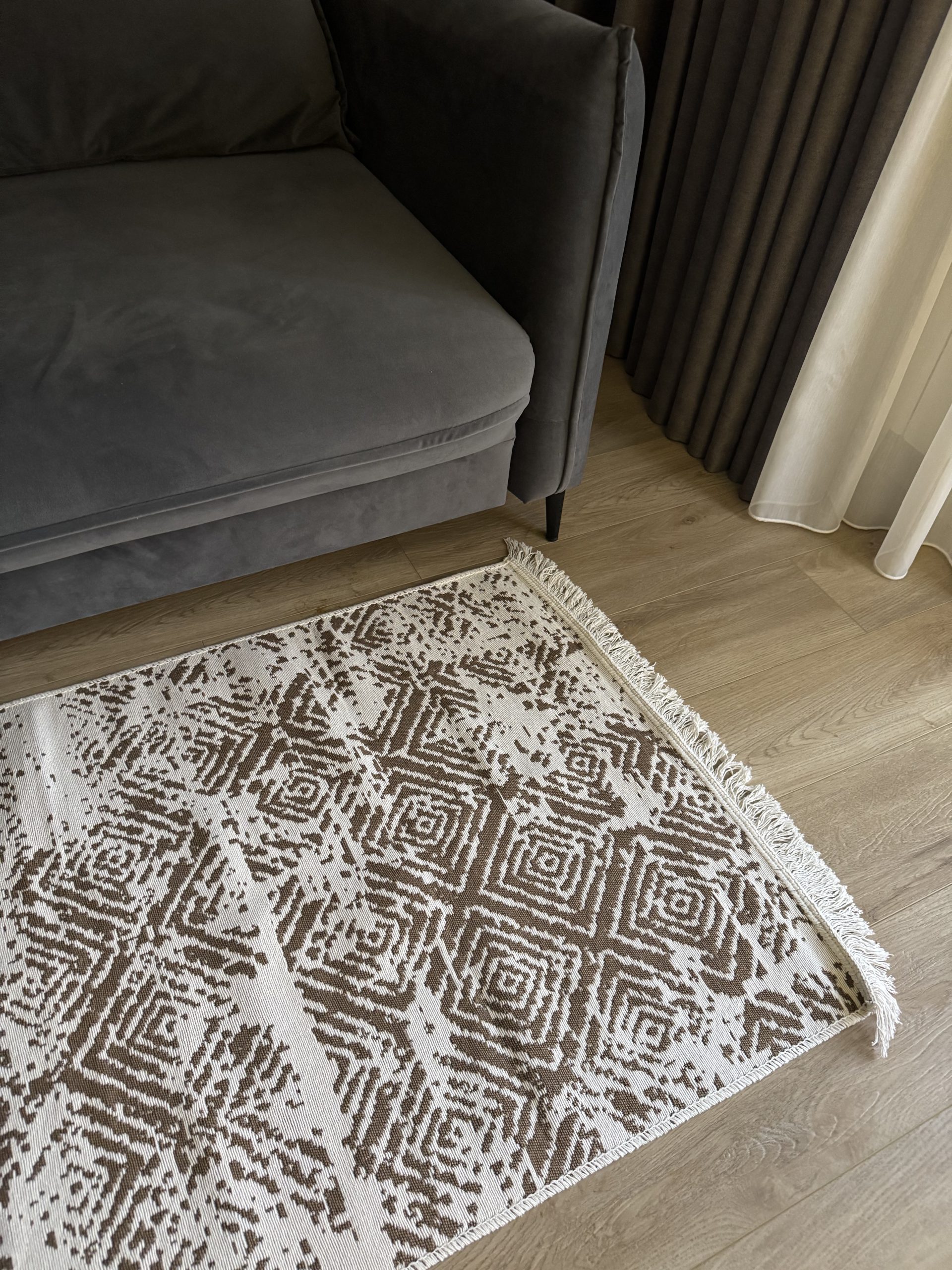 Бавовняний двосторонній килим у мінімалістичному стилі 975 BROWN WHITE