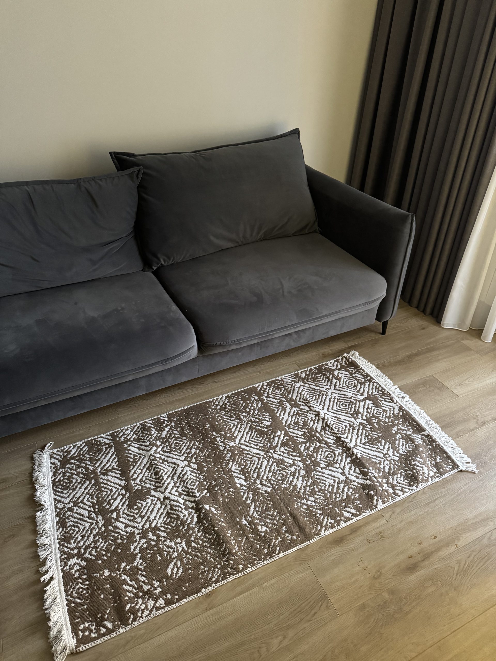 Бавовняний двосторонній килим у мінімалістичному стилі 975 BROWN WHITE