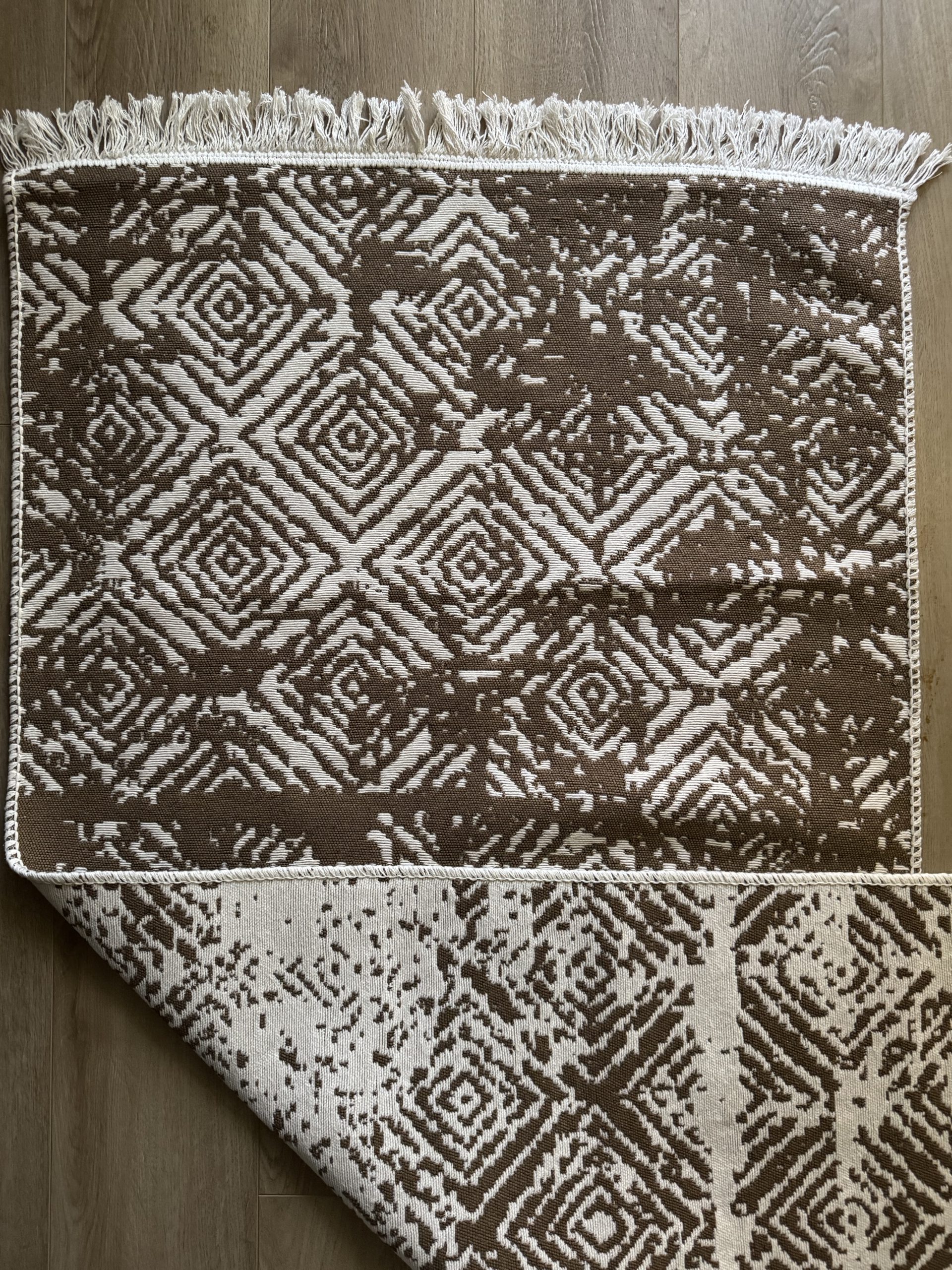 Бавовняний двосторонній килим у мінімалістичному стилі 975 BROWN WHITE