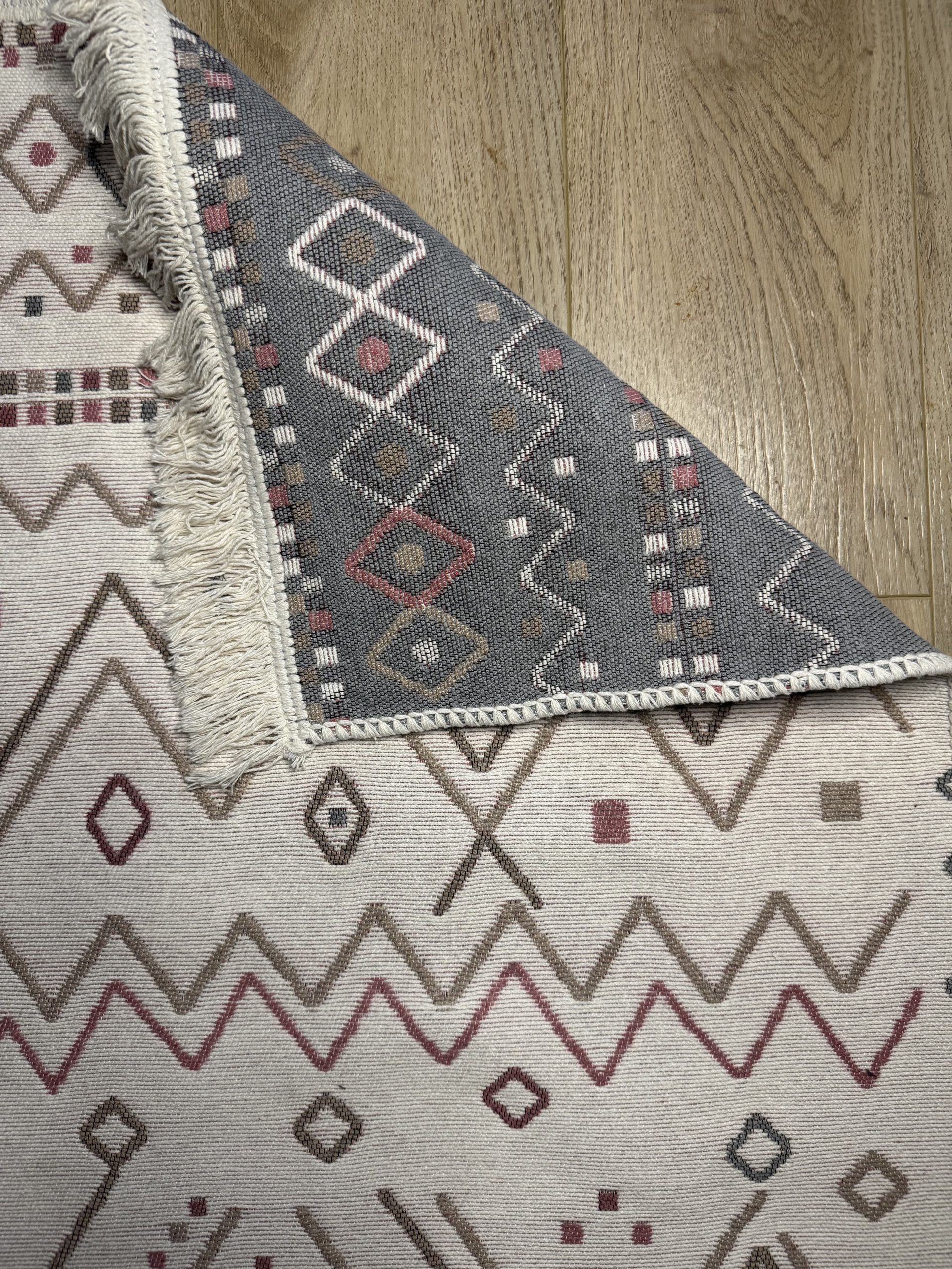 Бавовняний двосторонній килим AB 05 BEIGE PINK