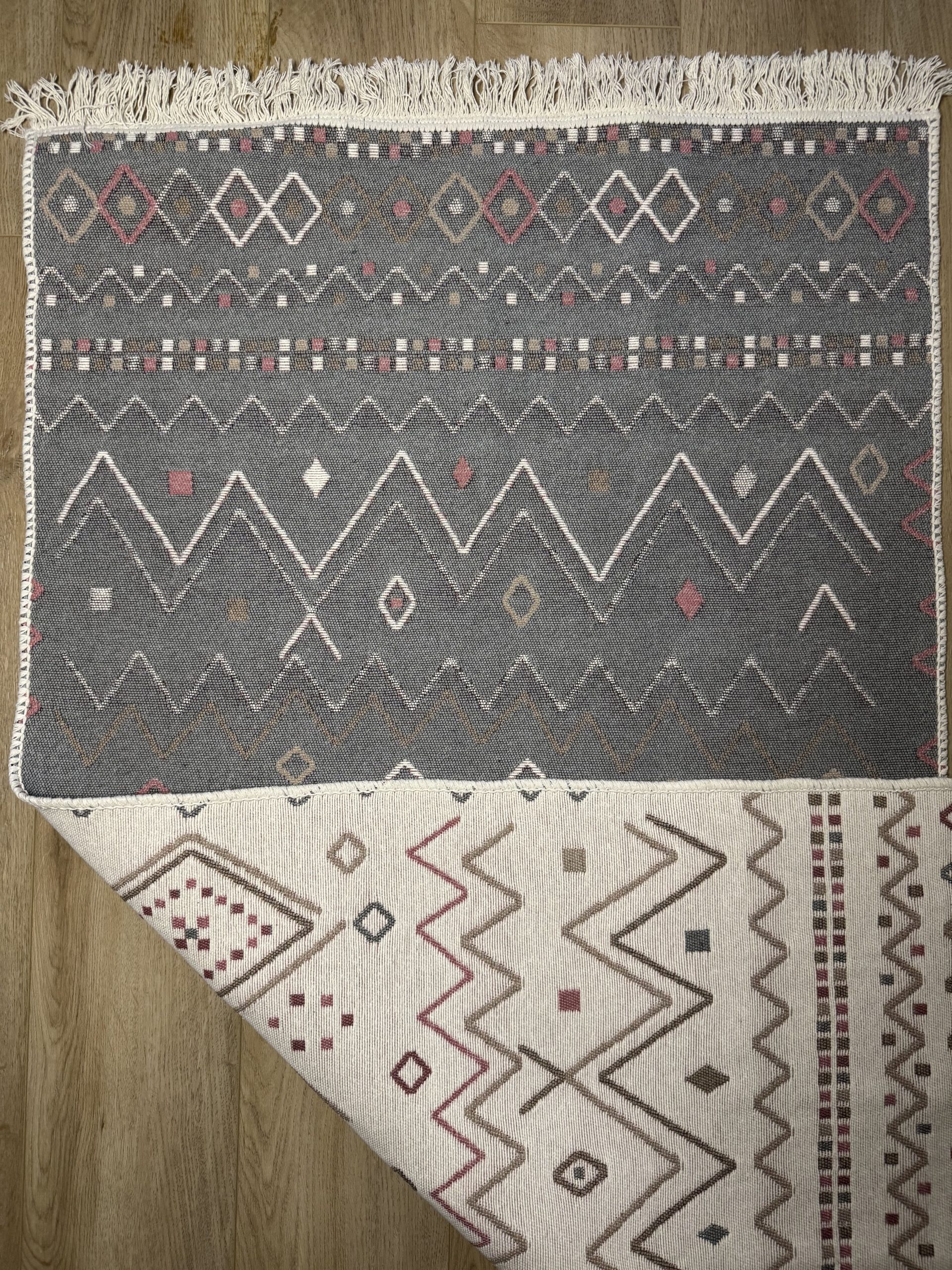 Бавовняний двосторонній килим AB 05 BEIGE PINK