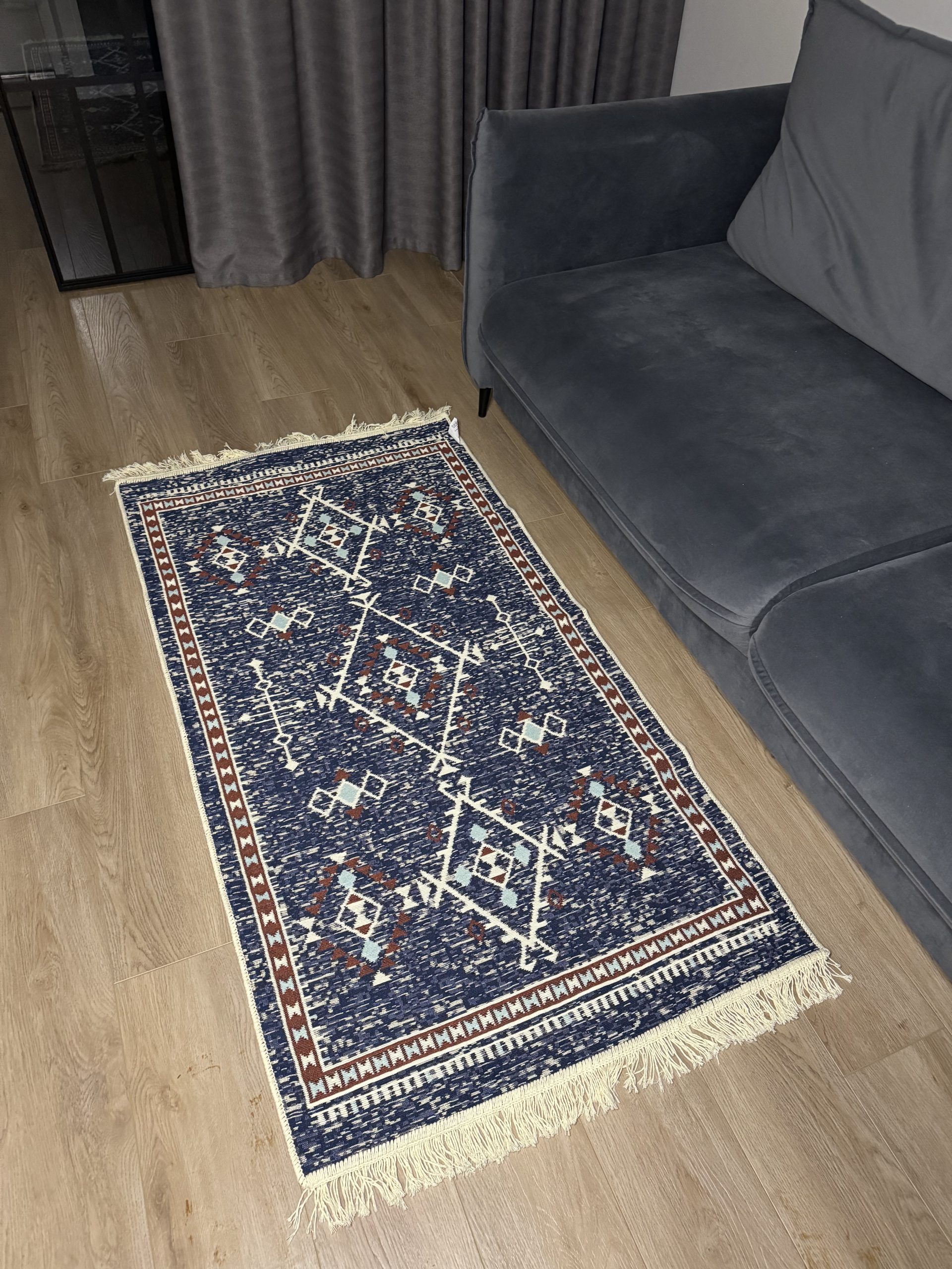 Бавовняний двосторонній килим AM 007 BLUE AQUA